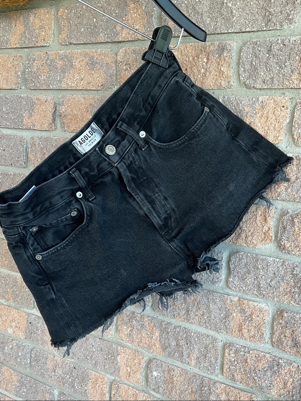 Agolde Black Distressed High-Rise Denim Shorts